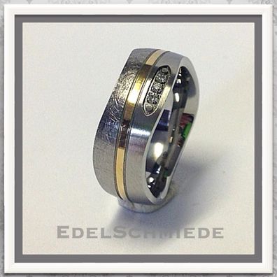 Edelschmiede925 Damenring Edelstahl mit 585 Goldeinlage u Brillant