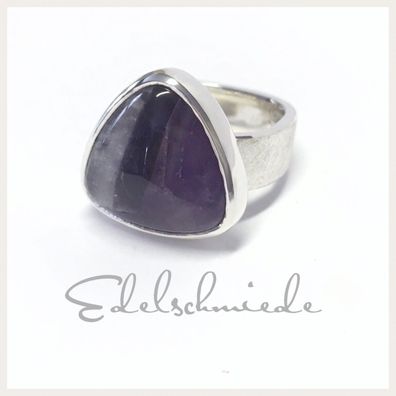 Edelschmiede925 massiver Silberring 925 mit dreieckigem Amethyst Quarz Cabochon Ringg