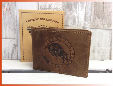 Sternzeichen Stier Geldbörse Fettlederbörse Portemonnaie braun