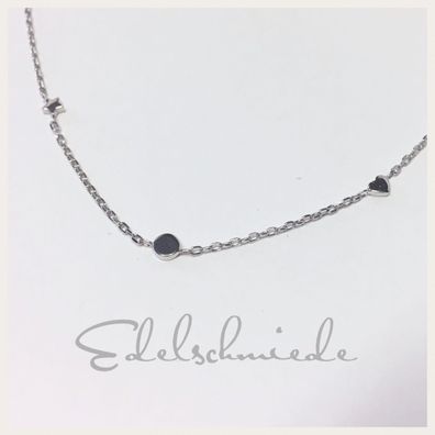 Edelschmiede925 zartes Collier mit herz, Stern und Kreis in 925/- Sterling Silber rho