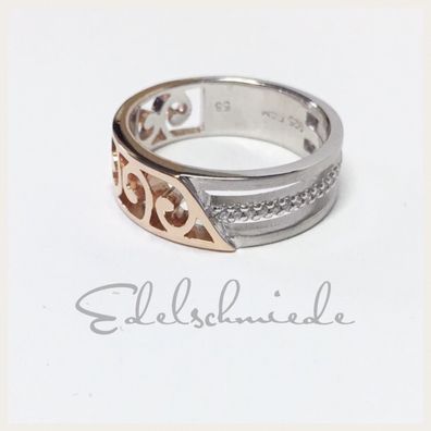 Edelschmiede925 traumhafter Bandring 925/- Sterling Silber rhod + rosé vergoldet mit