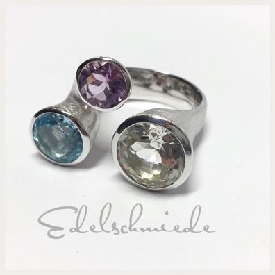 Edelschmiede925 massiver Silberring 925/- rhod eismatt mit multicolor Zirkonias Ringg