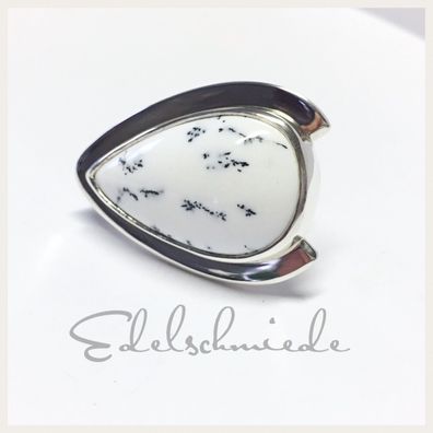 Edelschmiede925 massiver Silberring 925 mit tropfenförmigen Dendritenachat Cabochon R