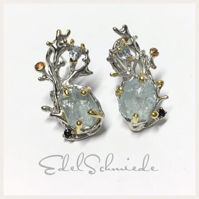 Edelschmiede925 tolle Unikate als Clipstecker in 925/- Sterling Silber mit Aquamarin