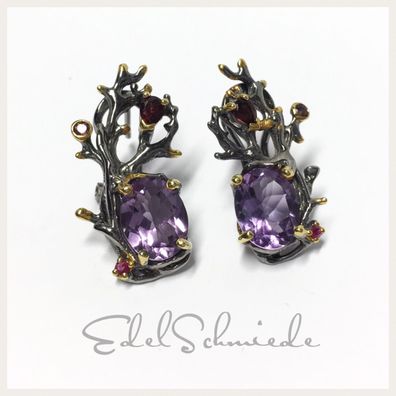 Edelschmiede925 tolle Unikate als Clipstecker in 925/- Sterling Silber mit Amethyst