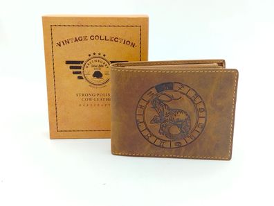 Steinbock Sternzeichengeldbörse Vintage Antikleder braun Steinbockbörse
