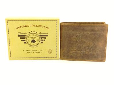 Vintage Scheintasche extra Ausweisfach Stag-3 Leder Hirsch Motiv