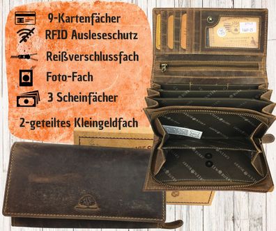 große Greenburry Vintage Damenkombibörse lang mit Reißverschlusskleingeldfach