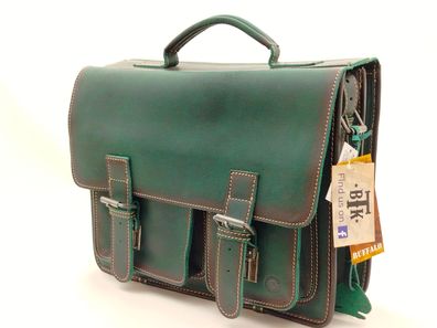 Schicke XXL Lederaktentasche – Grün schattiert mit 2 Hauptfächern