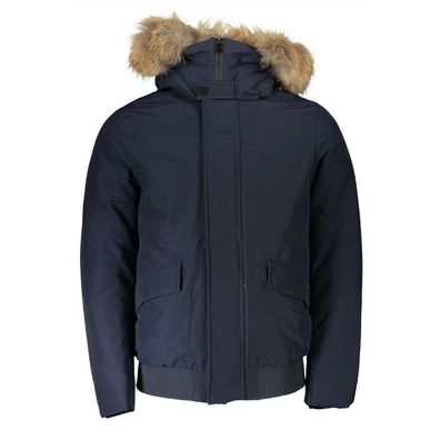 Woolrich Blue Cotton Men's Jacket with Removable Hood