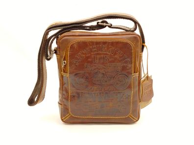 Vintage Biker Umhängetasche aus Leder mit Handyfach und Reißverschluss 28cm