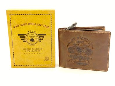 Hochwertige Herren Geldbörse aus Leder mit Kette Motorrad Prägung- Vintage Cafe-Racer