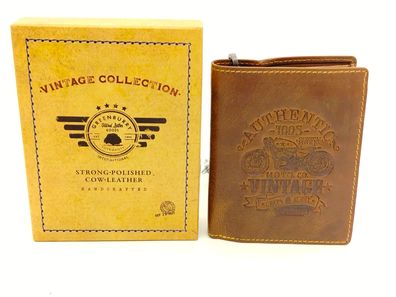 Motorrad Geldbörse Herren Leder Motorradmotiv mit RFID Schutz & Kette - Braun