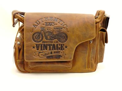Hochwertiger Vintage Motorrad Umhängetasche aus echtem Leder - Braun