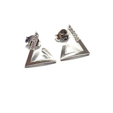 Ohrstecker 925/- Sterling Silber rhodiniert matt einfarbig modern ausgefallen Zirkoni