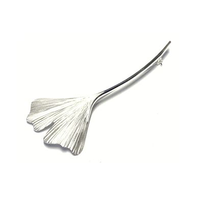 Brosche 925 Silber Ginko Blatt schmal lang einfarbig