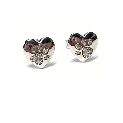 Ohrstecker Pfote 925/- Sterling Silber rhod Zirkonias herzform glänzend