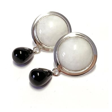 herrliche Ohrstecker - Einzelstück - in 925/- Sterling Silber mit Kascholong und Onyx