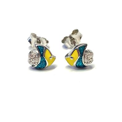 kleine Fische als Ohrstecker 925/- Sterling Silber - bunt