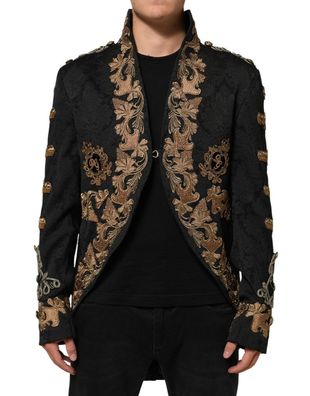 Dolce & Gabbana Black Brocade Embroidery Men Coat Jacket