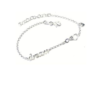 Armband 925 Silber "dream" Glücksarmband Unendlichkeitsacht + Herz Motiv Schriftzug 1