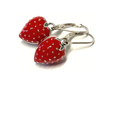 Ohrring 925/- Silber rhodiniert Erdbeere rot Ohrhänger farbig Lack