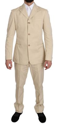 Romeo Gigli Two Piece 3 Button Beige Cotton Solid Suit