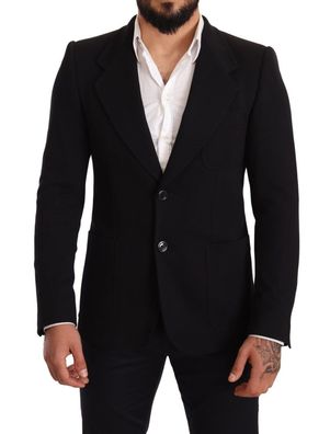 Dolce & Gabbana Black Cotton Slim Fit Coat Jacket Blazer