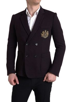 Dolce & Gabbana Purple Logo Embroidery Double Breasted Blazer