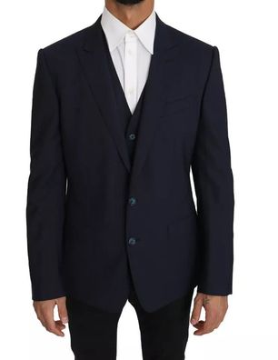 Dolce & Gabbana Blue Wool Martini Blazer Vest 2 Piece