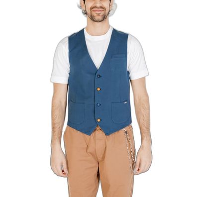 Gianni Lupo Blue Cotton Waistcoat