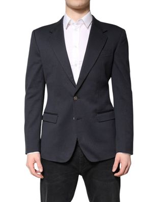 Dolce & Gabbana Dark Blue Cotton Men Jacket Coat Suit Blazer