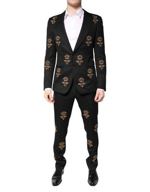 Dolce & Gabbana Black Bee Crown Embroidery 2 Piece Suit