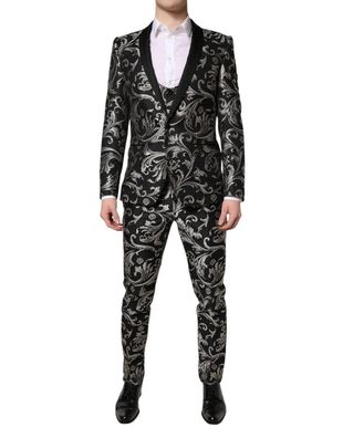 Dolce & Gabbana Black Gray Martini Jacquard Men 3 Piece Suit