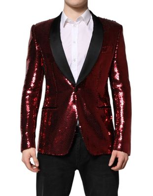 Dolce & Gabbana Red Sicilia Sequin Embellish Blazer Jacket