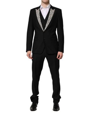 Dolce & Gabbana Black Martini Crystal Embellished 3 Pc Suit