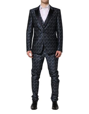 Dolce & Gabbana Blue Martini Star Jacquard 3 Piece Suit