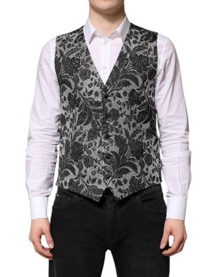 Dolce & Gabbana Black Gray Brocade Formal Men Waistcoat Vest