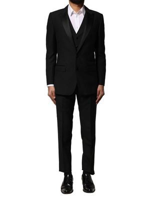 Dolce & Gabbana Black Wool 3 Piece Single Breasted Suit