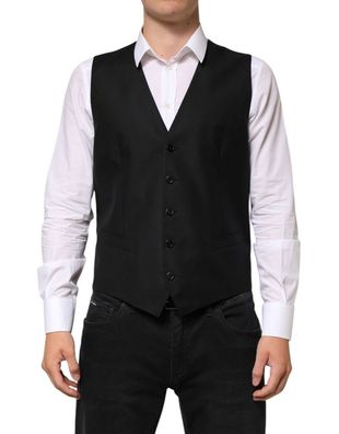 Dolce & Gabbana Black Wool Dress Formal Men Waistcoat Vest