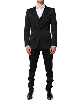 Dolce & Gabbana Black 3 Piece Brocade Jacquard Suit Martini