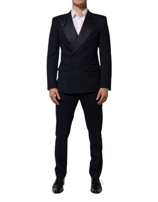 Dolce & Gabbana Black Wool 3 Piece Slim Fit Formal Men Suit