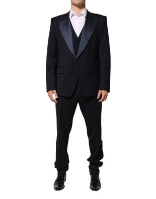 Dolce & Gabbana Black 3 Piece Wool Silk Blend Suit Sicilia