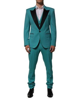 Dolce & Gabbana Cyan 3 Piece Wool Silk Blend Suit Sicilia