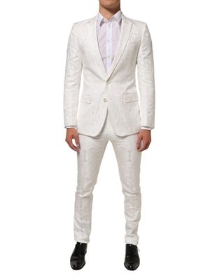 Dolce & Gabbana White Brocade 2 Piece Martini Formal Suit