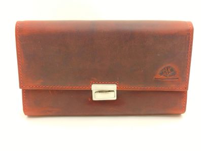 Vintage Kellnerbörse aus Leder in Rostrot mit 3-fach Leiterschloss, 7 Scheinfächern u