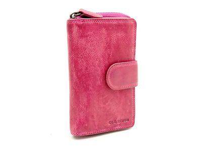 Reißverschlussbörse aus echtem Leder Hell Fuchsia