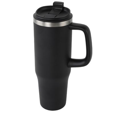 Thermobecher 1,2 Liter Schwarz Isoliert Kaffee Becher Heiß und Kalt Strohhalm