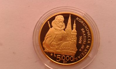 Original 5000 Korun 2008 PP Slowakei 9,5g Gold Kaiser Matthias II. - RDR