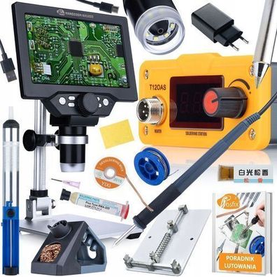 Rosfix Set Lötstation T12 + Mikroskop 7" 1200x | 12MP | Zubehör komplett